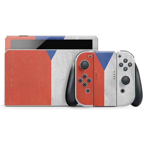 Czech Republic Flag Distressed Nintendo Switch OLED (2021) Skin